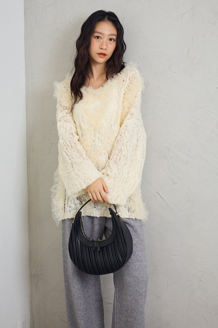 [予約/SET]透かし編みホイップチュールニット+ウォームタッチイージーパンツ(2set)