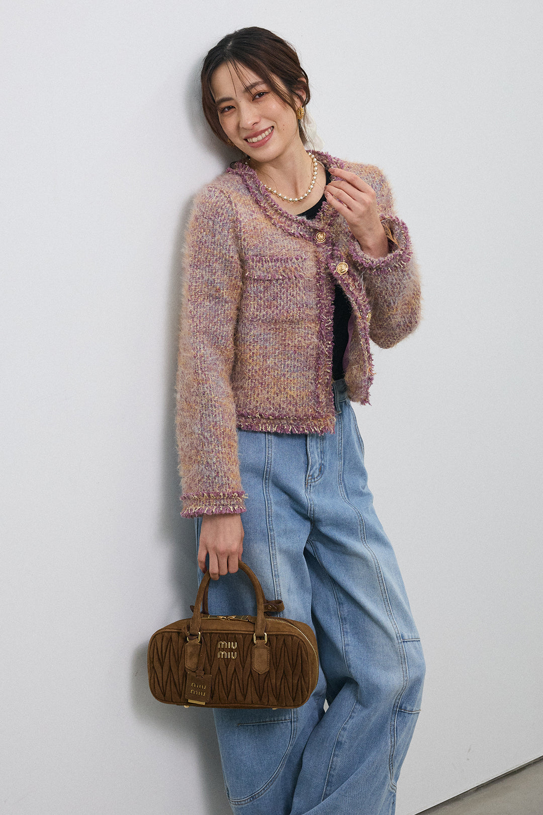 [予約/SET]カラーミックスツイードジャケット+ステッチ美ラインカーブデニムパンツ(2set)