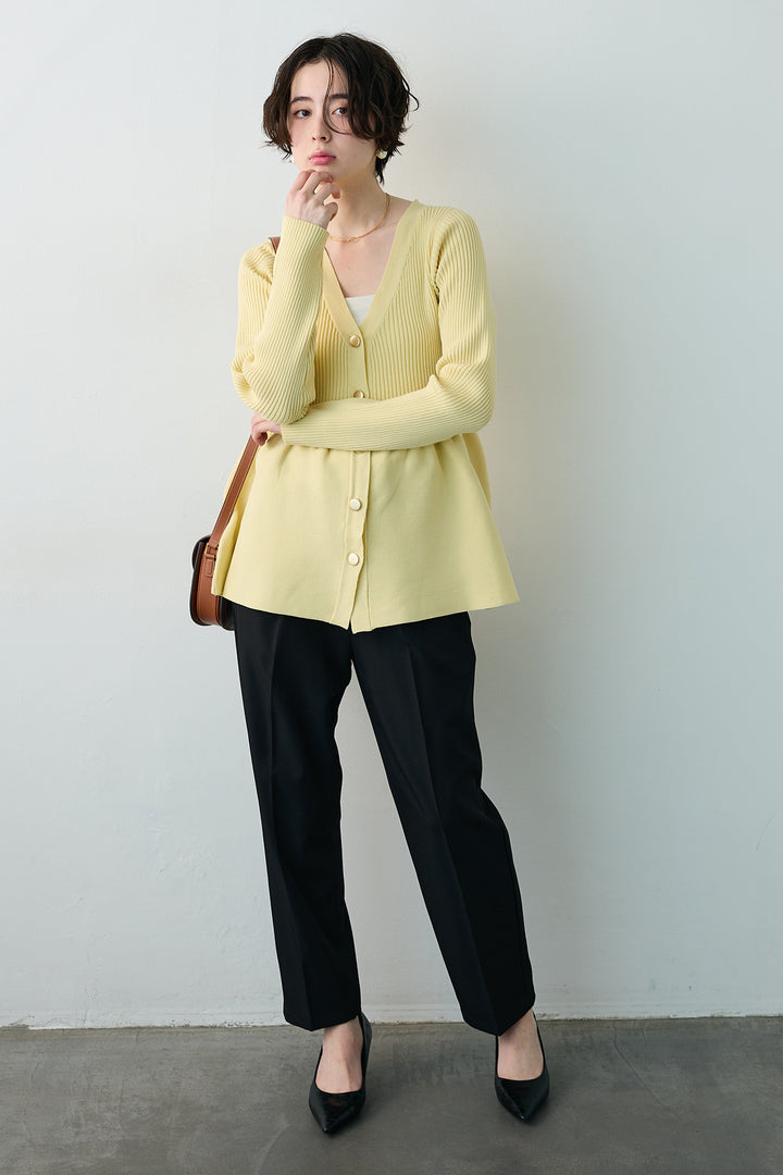 [予約/SET]スポンジペプラムリブニットカーデ+ベルトセットタックテーパードパンツ(2set)