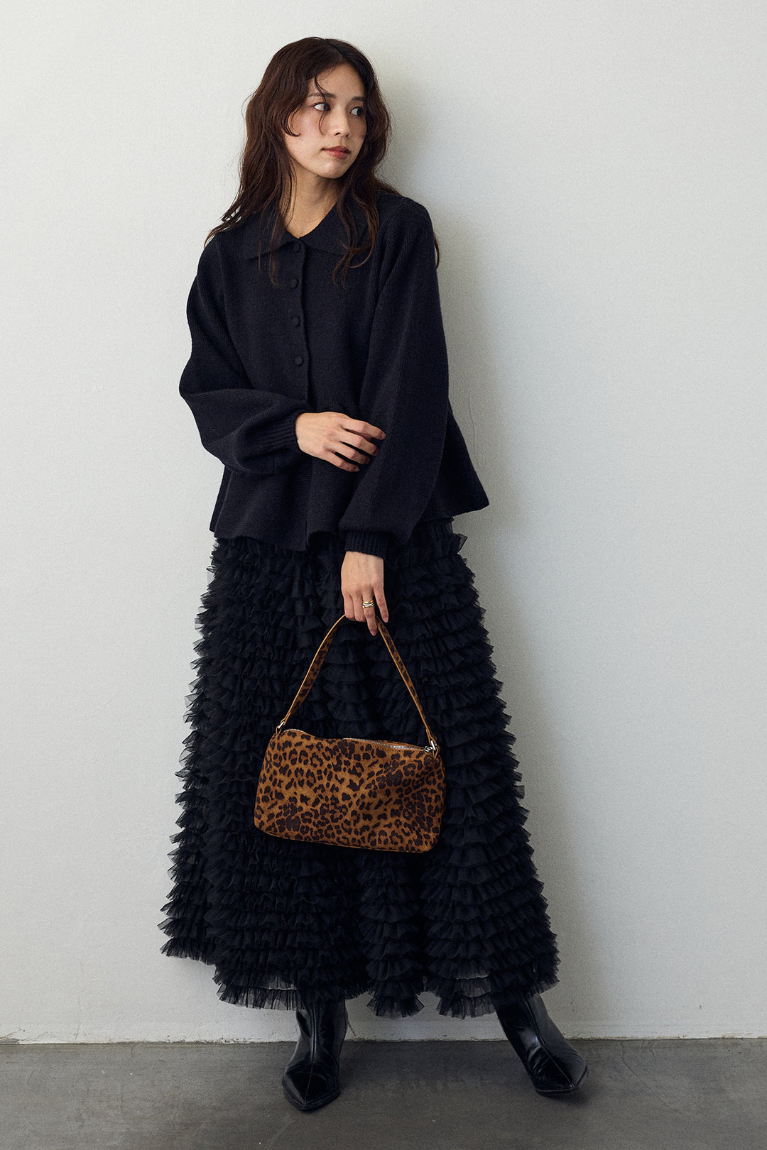 [予約/SET]ポロ襟ペプラムニットプルオーバー+ホイップチュールティアードスカート(2set)