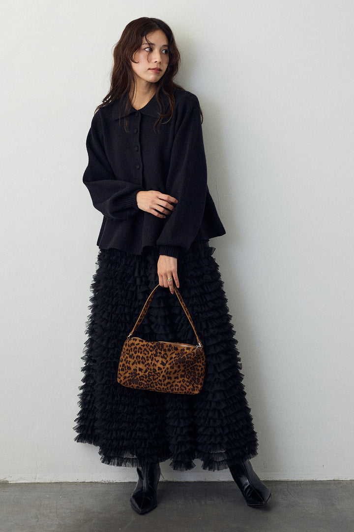 [予約/SET]ポロ襟ペプラムニットプルオーバー+ホイップチュールティアードスカート(2set)