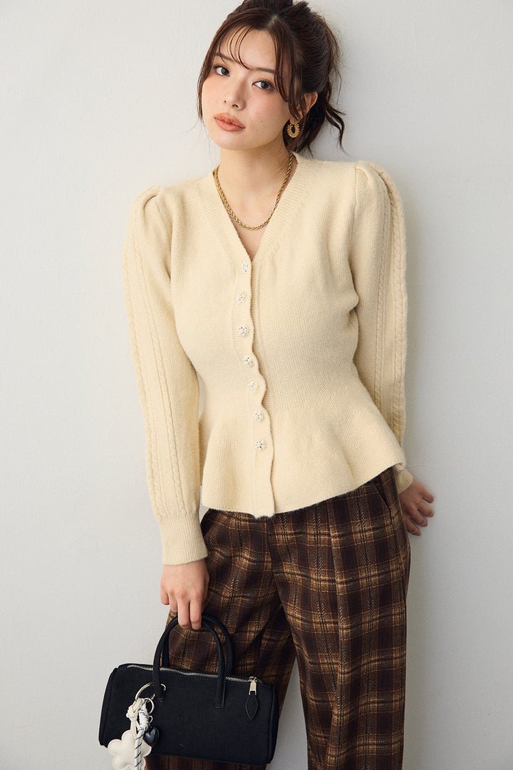 [予約]パフスリーブミニペプラムニット