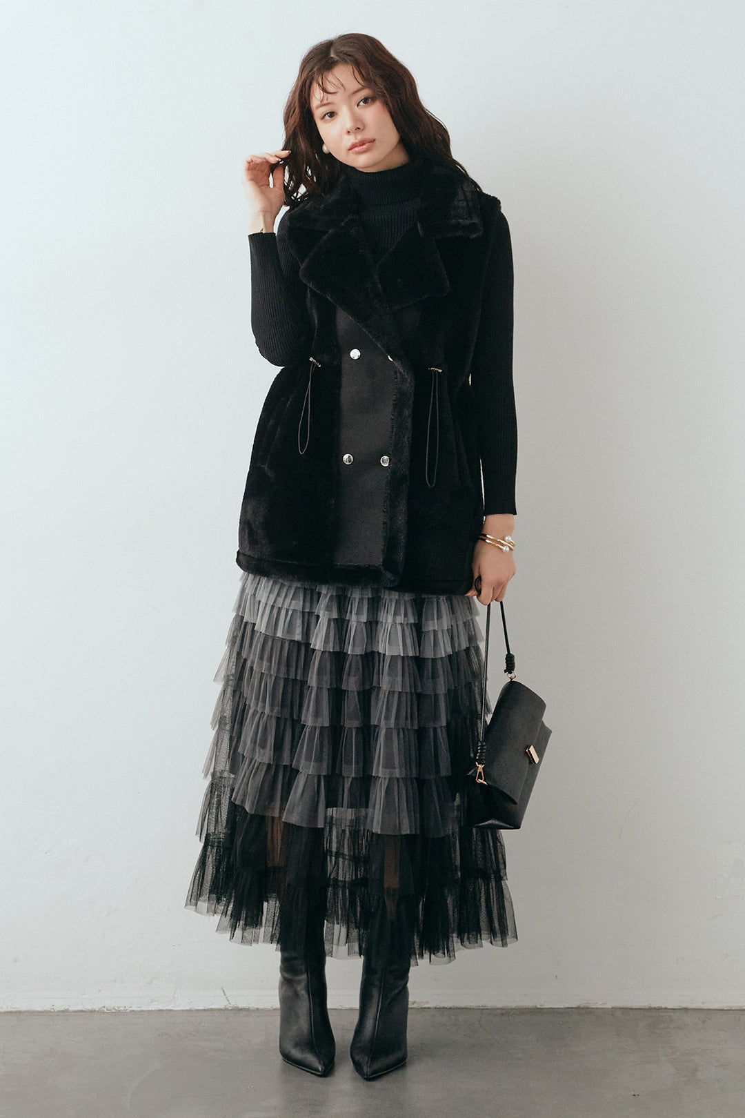 [予約/SET]テディボアウエストドロストベスト+グラデーションチュールティアードスカート(2set)