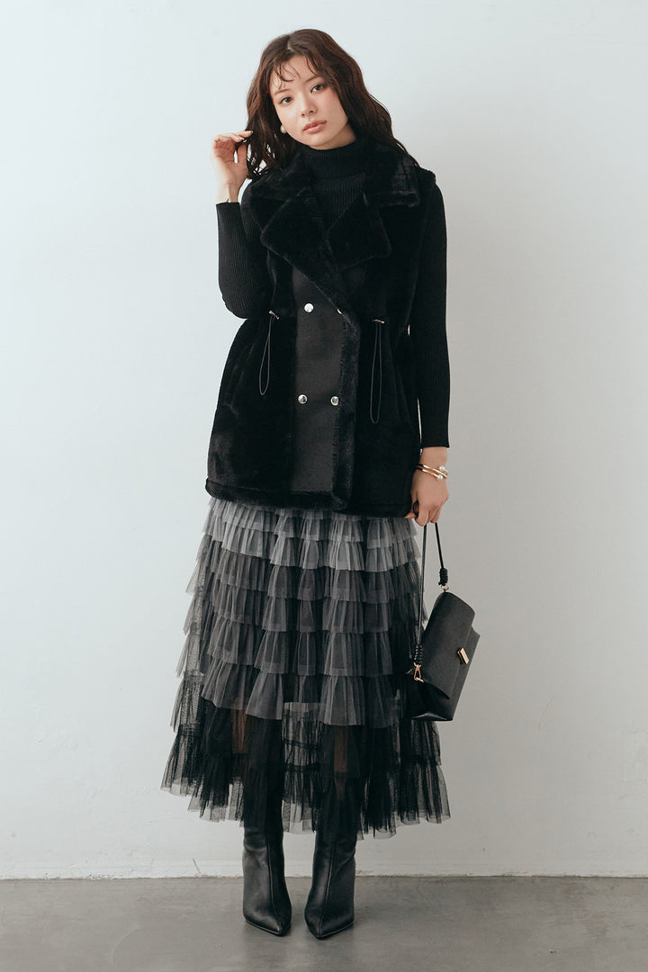 [予約/SET]テディボアウエストドロストベスト+グラデーションチュールティアードスカート(2set)