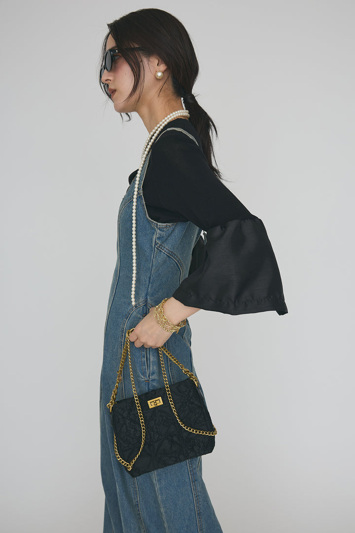 [予約/SET]タックフレア異素材ドッキングニットPO+美ラインデニムサロペット(2set)