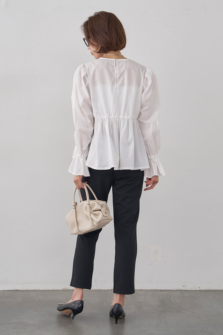 [予約]パフショルダーペプラムギャザーブラウス