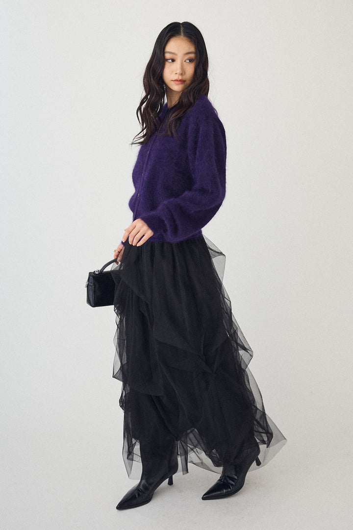 [予約/SET]ウールソフトカーディガン+マルチパターンタックチュールスカート(2set)