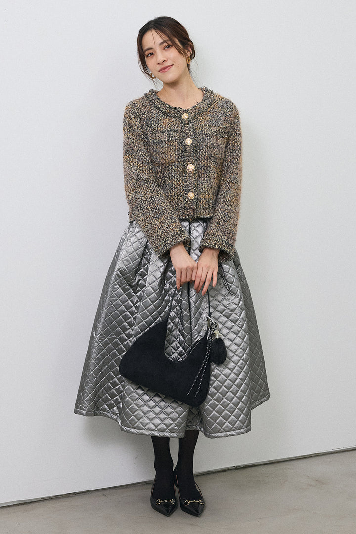 [予約/SET]カラーミックスツイードジャケット+メタリックキルティングフレアスカート(2set)