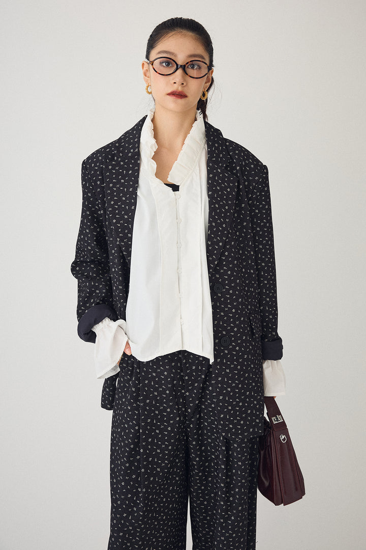 [予約/SET]ダブルプリーツカラーブラウス+ヴィンテージフラワー柄セットアップ(2set)