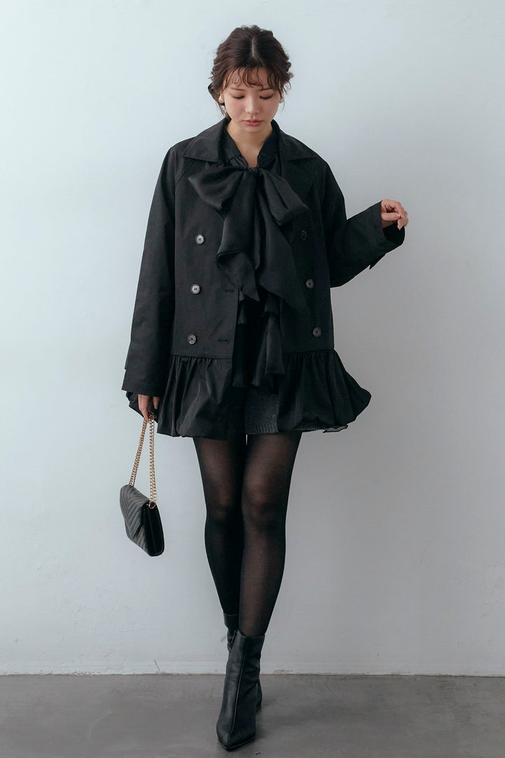 [予約/SET]フロントBIGリボンティアードエアリーチュニック+バルーンヘムミディ丈トレンチコート(2set)