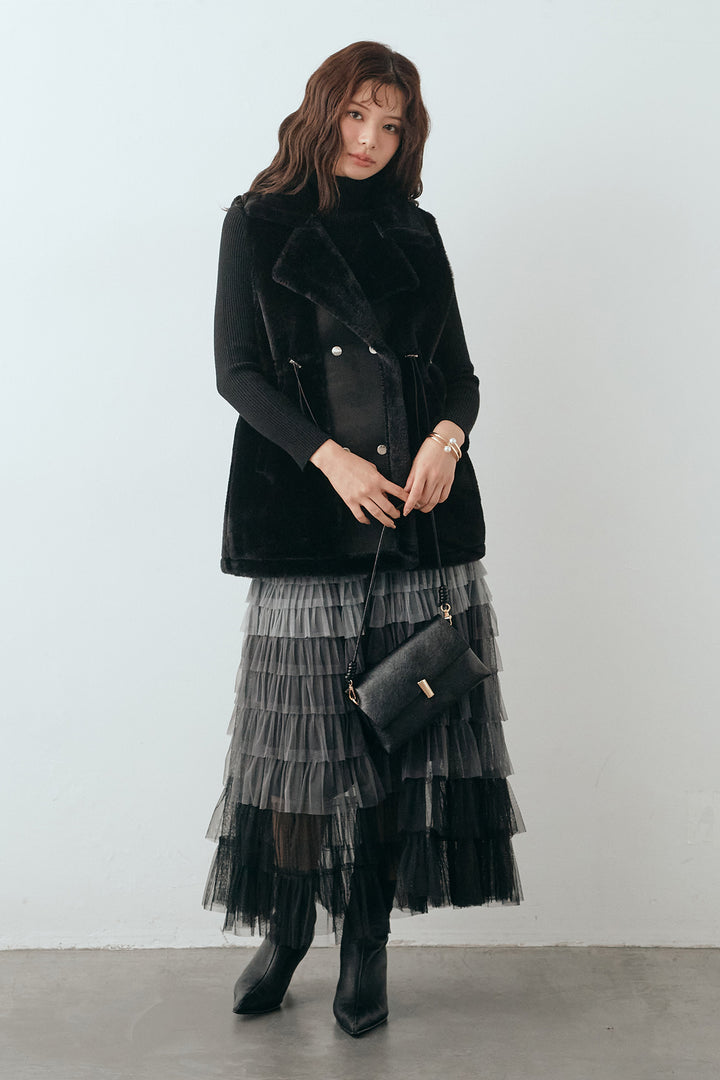 [予約/SET]テディボアウエストドロストベスト+グラデーションチュールティアードスカート(2set)