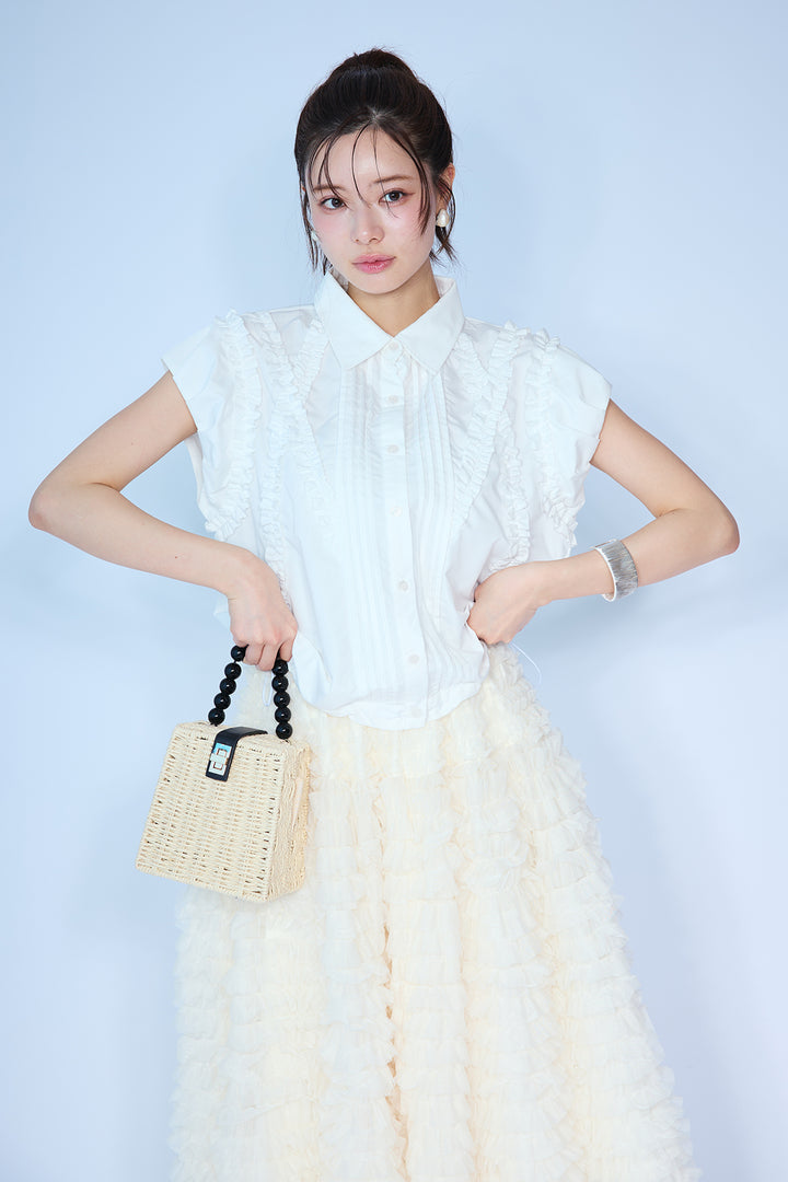 [予約/SET]ミックスフリルピンタックサイドドロストブラウス+ホイップチュールティアードスカート(2set)