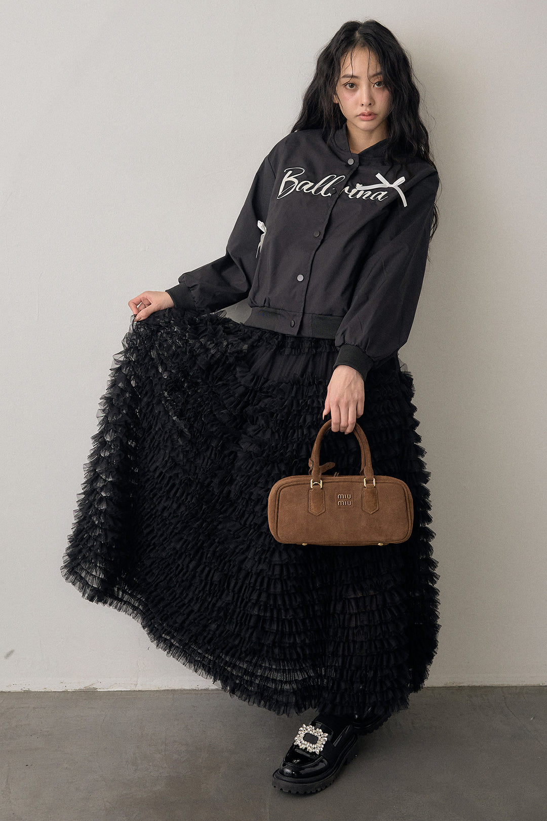 [予約/SET]ballerinaリボンブルゾン+ホイップチュールティアードスカート(2set)