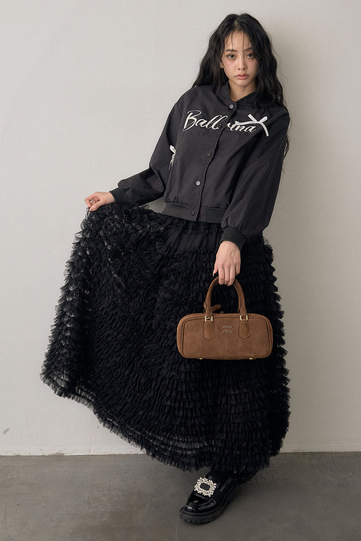 [予約/SET]ballerinaリボンブルゾン+ホイップチュールティアードスカート(2set)