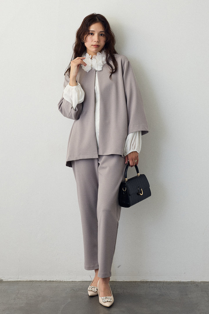 [予約/SET]フラワーフリルネックブラウス+ノーカラージョーゼットセットアップ(2set)