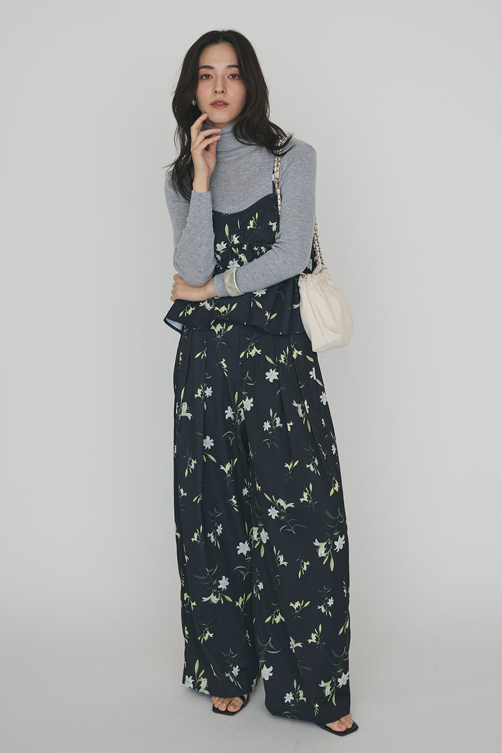 [予約/SET]シックフラワービスチェキャミソール+シックフラワータックワイドパンツ(2set)