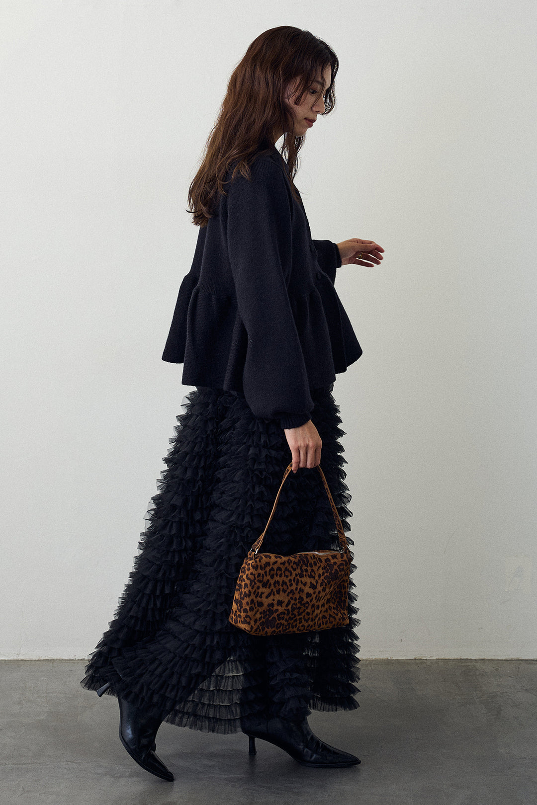 [予約/SET]ポロ襟ペプラムニットプルオーバー+ホイップチュールティアードスカート(2set)