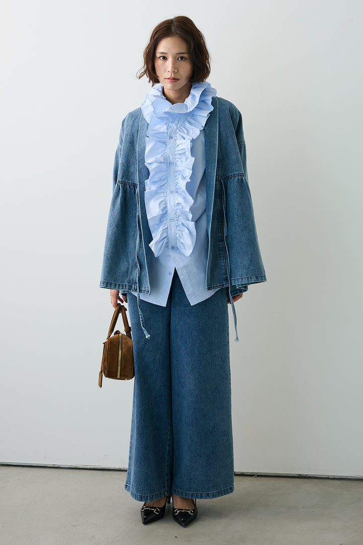 [予約]ノーカラーデニムルーズセットアップ