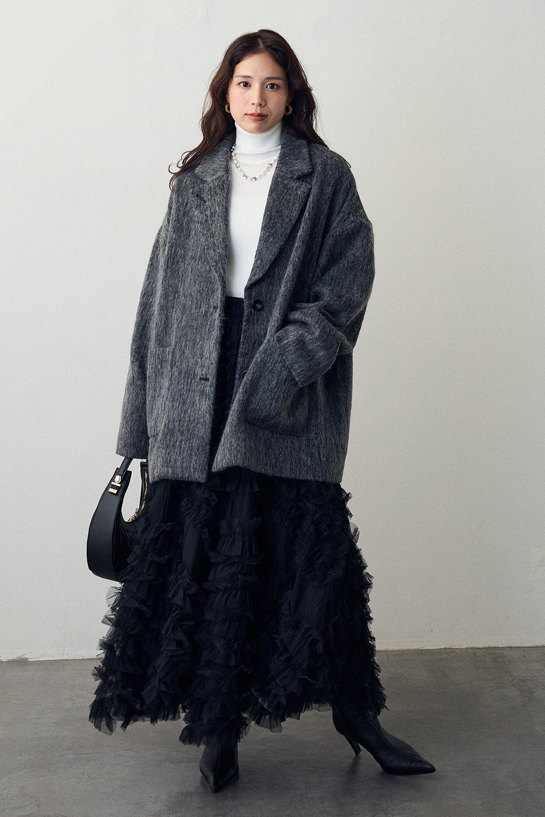 [予約/SET]シャギーミドル丈コート+スフレアシメチュールスカート(2set)