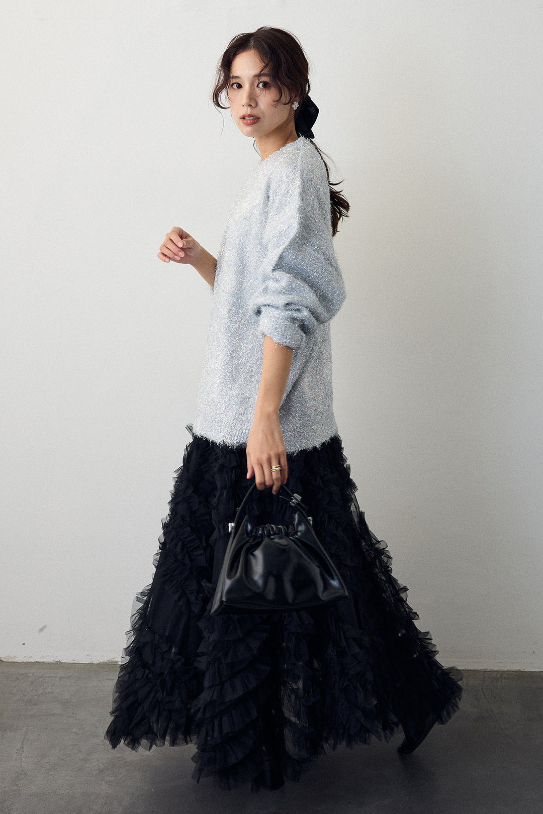 [予約/SET]グリッターラメニット+スフレアシメチュールスカート(2set)