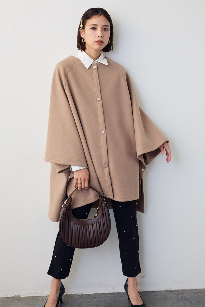[予約/SET]パネルフレアヘムシャツ+ウールライクドルマンポンチョコート+センターシームランダムパールパンツ(3set)
