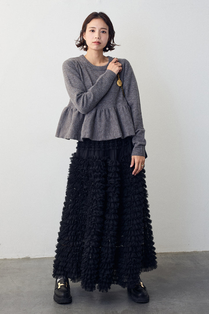 [予約/SET]アルパカタッチバルーンヘムニットプルオーバー+ホイップチュールティアードスカート(2set)