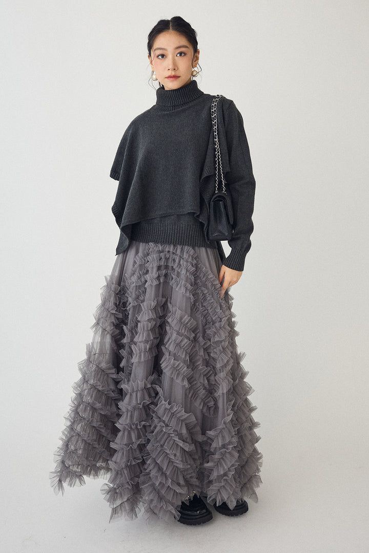 [予約/SET]アシメケープ2wayニット+スフレアシメチュールスカート(2set)