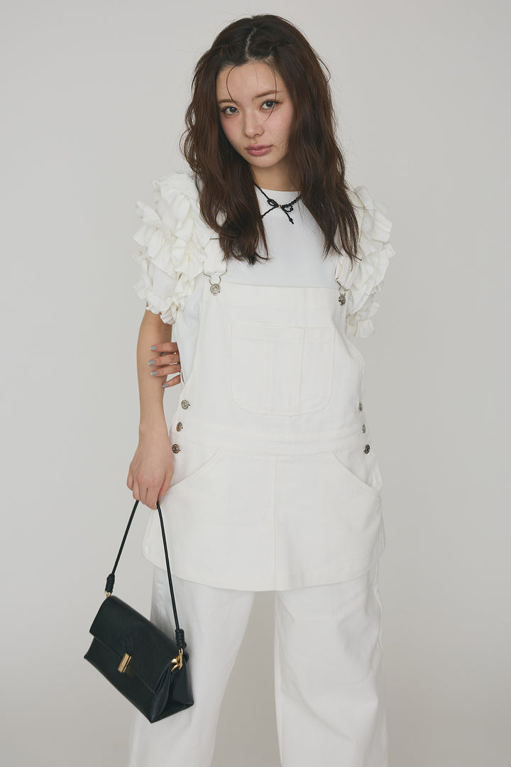 [予約/SET]フリルスリーブプルオーバーブラウス+エプロンデニムサロペ(2set)