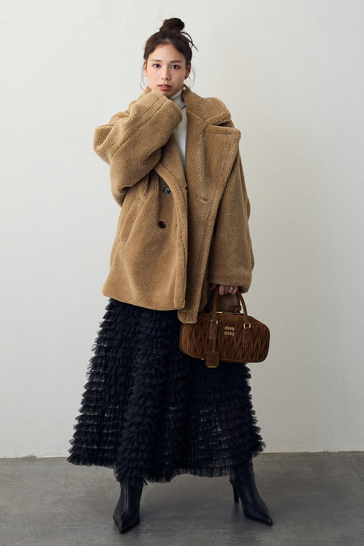 [予約/SET]テディボアミディ丈コート+ホイップチュールティアードスカート(2set)