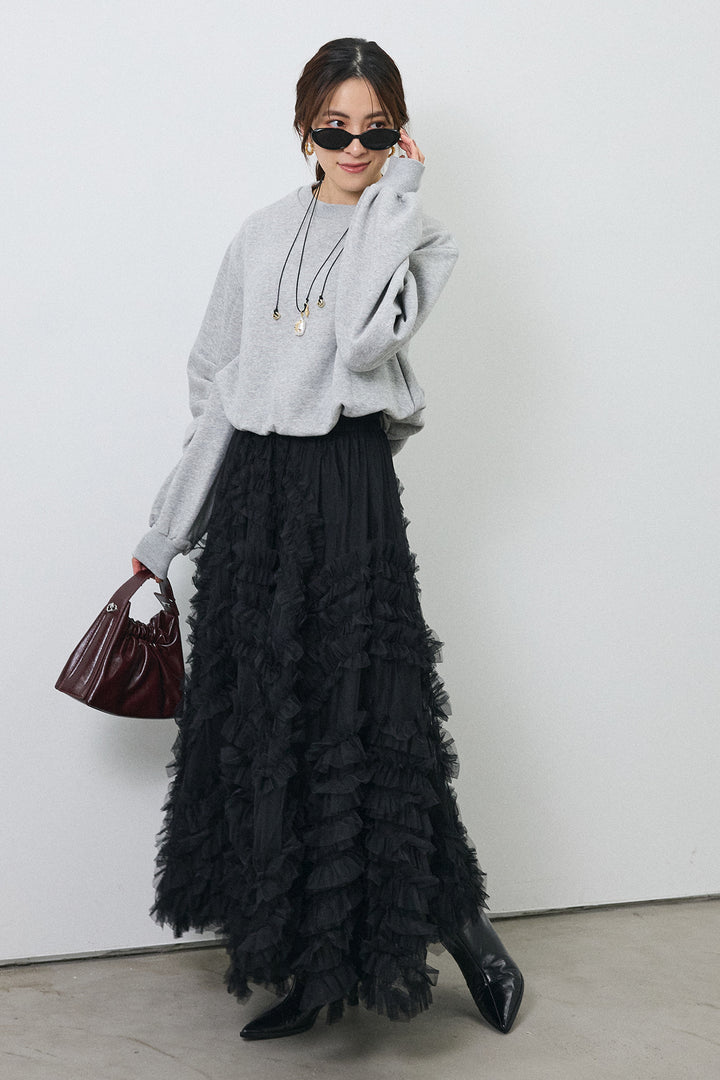 [予約/SET]裏起毛バルーンスリーブプルオーバー+スフレアシメチュールスカート(2set)