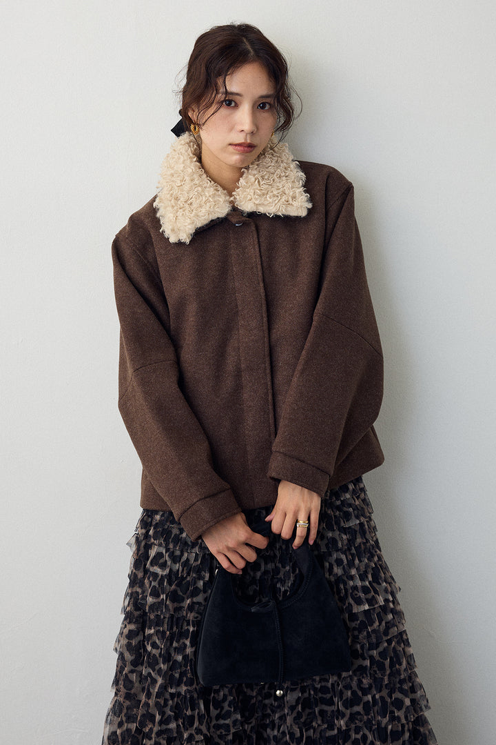 [予約/SET]プードル襟2wayコート+レオパードチュールティアードスカート(2set)