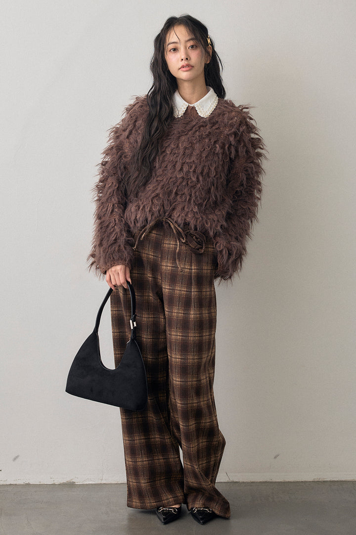 [予約/SET]ループシャプルオーバーニット+クラシカルチェックフラワーモチーフ付きパンツ(2set)