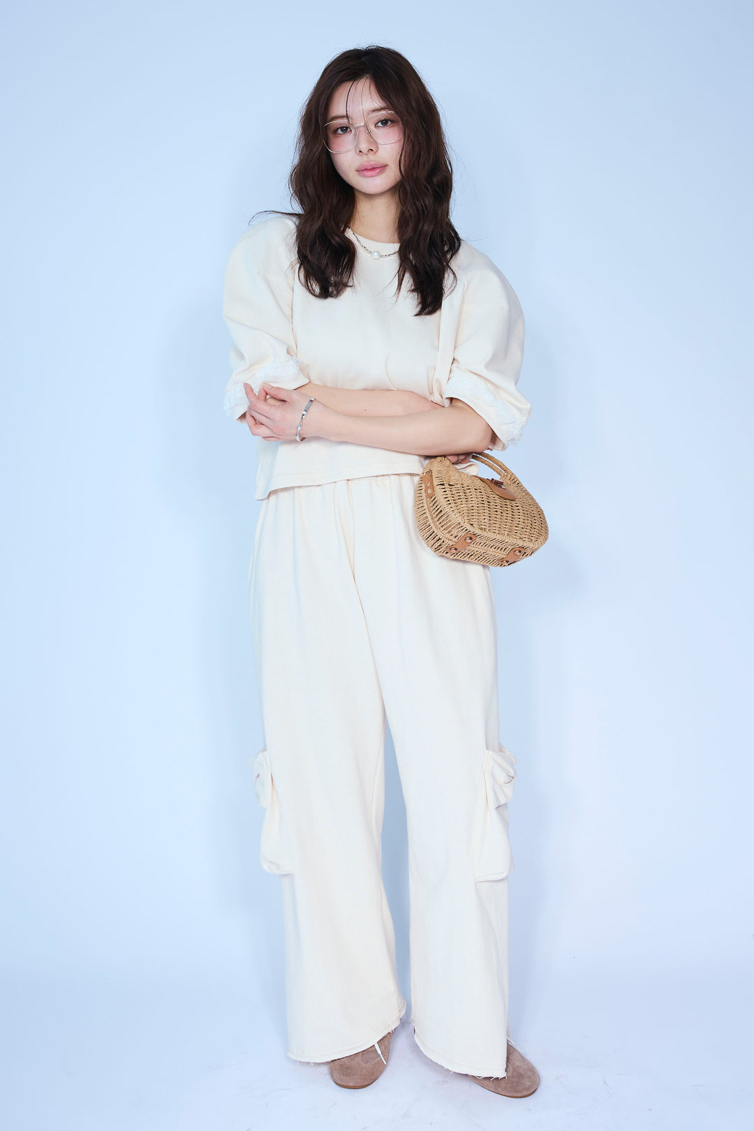 [予約/SET]ライトスウェットレースコンビパフPO+ライトスウェットサイドリボンパンツ(2set)