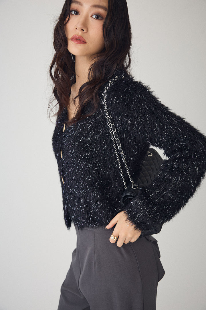 [予約/SET]ゴールドボタンラメシャギーニット+バックリボンストレートパンツ(2set)