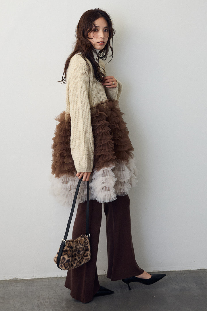 [予約/SET]ホイップチュールドッキングニットワンピ+リブストレッチフレアニットパンツ(2set)