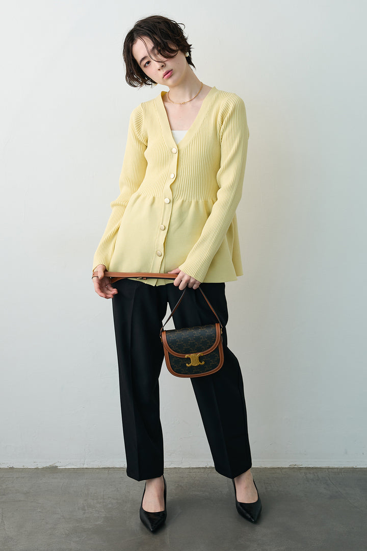 [予約/SET]スポンジペプラムリブニットカーデ+ベルトセットタックテーパードパンツ(2set)