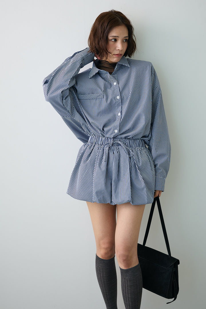 [予約]ハイネックシアーフリルヘムトップス