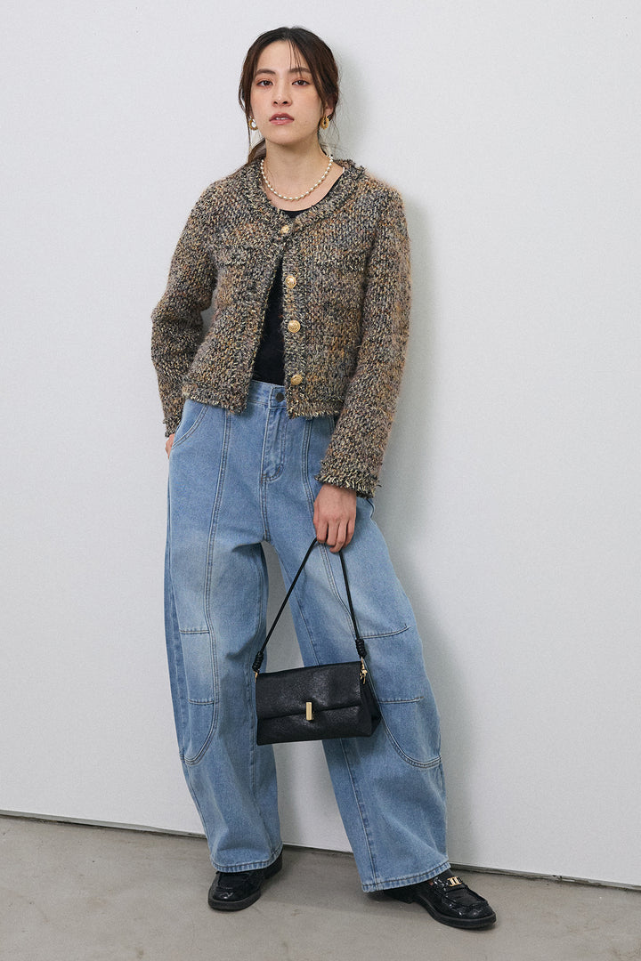 [予約/SET]カラーミックスツイードジャケット+ステッチ美ラインカーブデニムパンツ(2set)