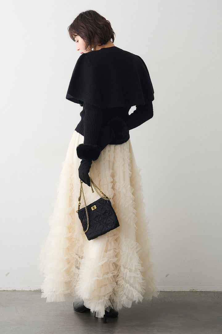 [予約/SET]ミックス釦ケープ2wayニット+スフレアシメチュールスカート(2set)