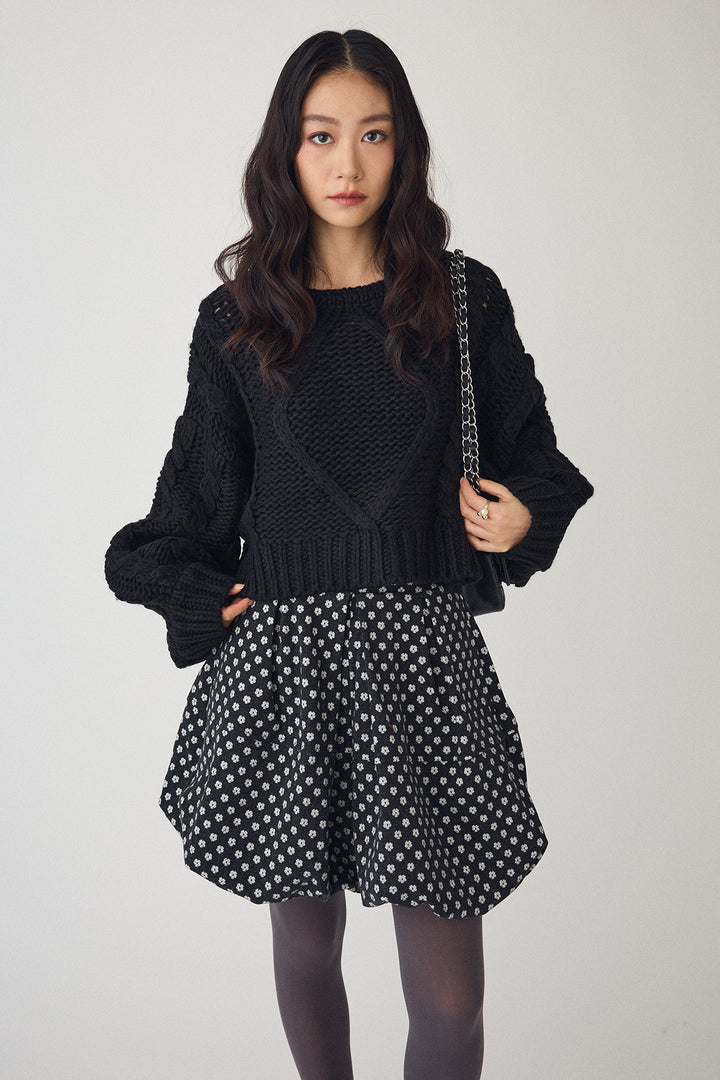 [予約/SET]ローピングケーブルショートニット+ミニフラワーバルーンショートパンツ(2set)