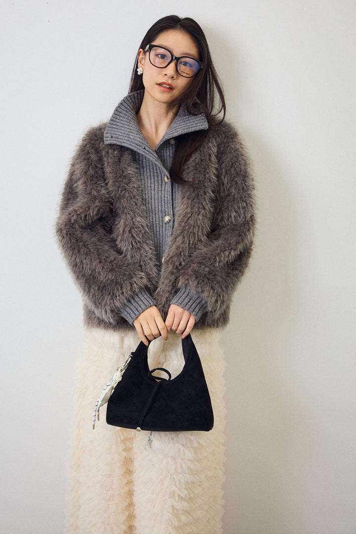 [予約/SET]シャギーファー×リブニットミックスジャケット+ホイップチュールティアードスカート(2set)