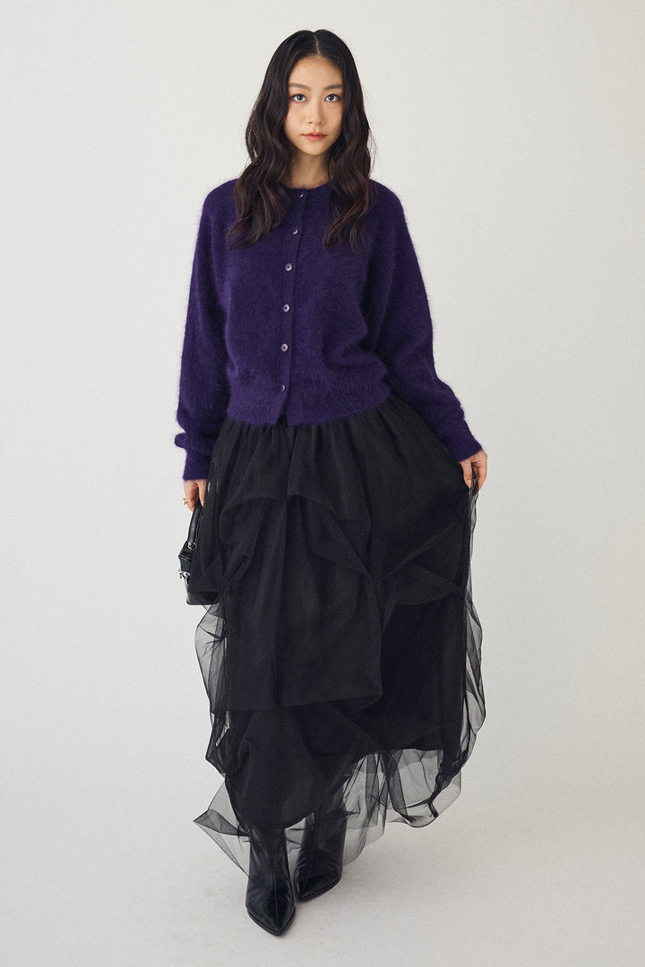 [予約/SET]ウールソフトカーディガン+マルチパターンタックチュールスカート(2set)