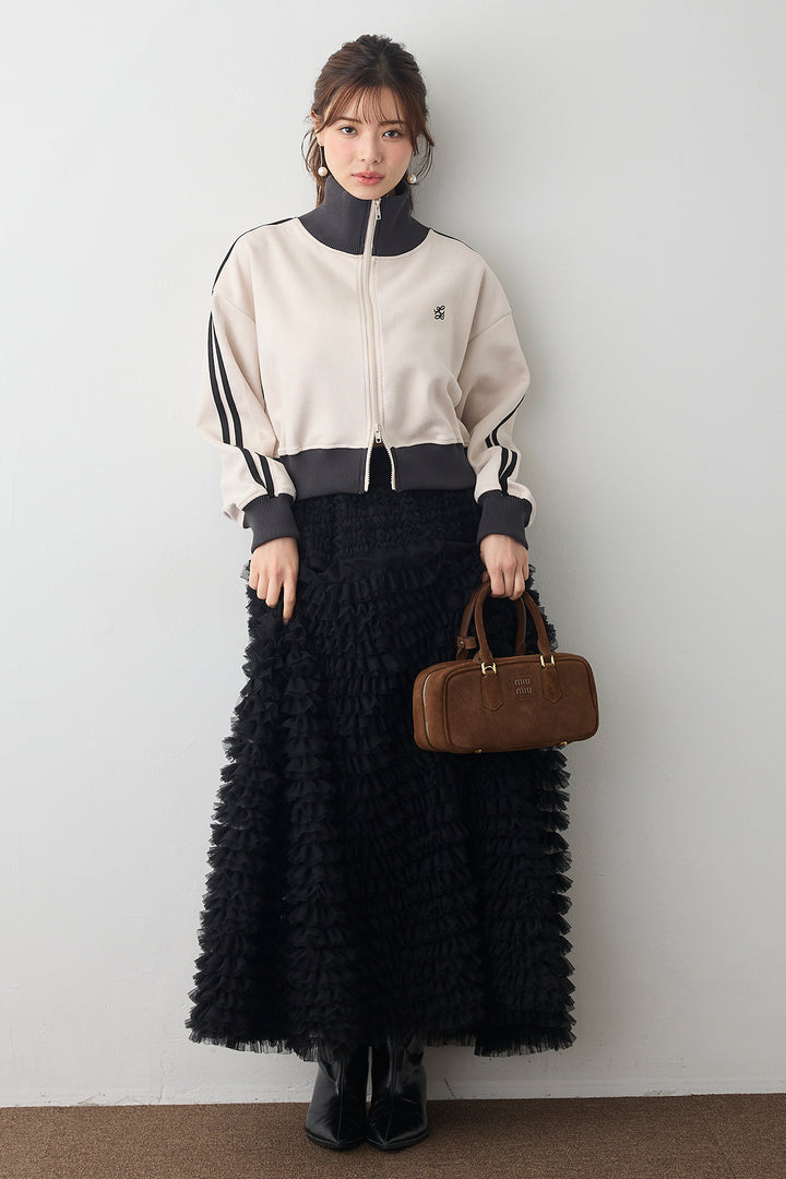 [予約/SET]スエードポンチトラックジャケット+ホイップチュールティアードスカート(2set)