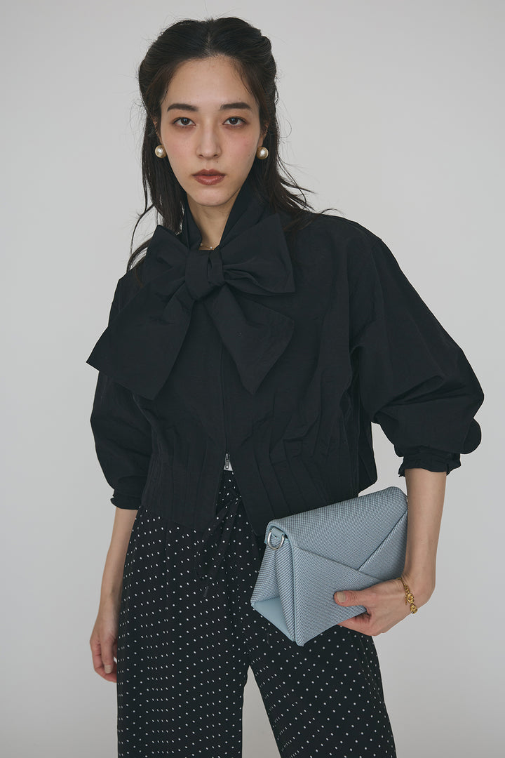 [予約]フロントファスナーヘムタックボウタイブラウス