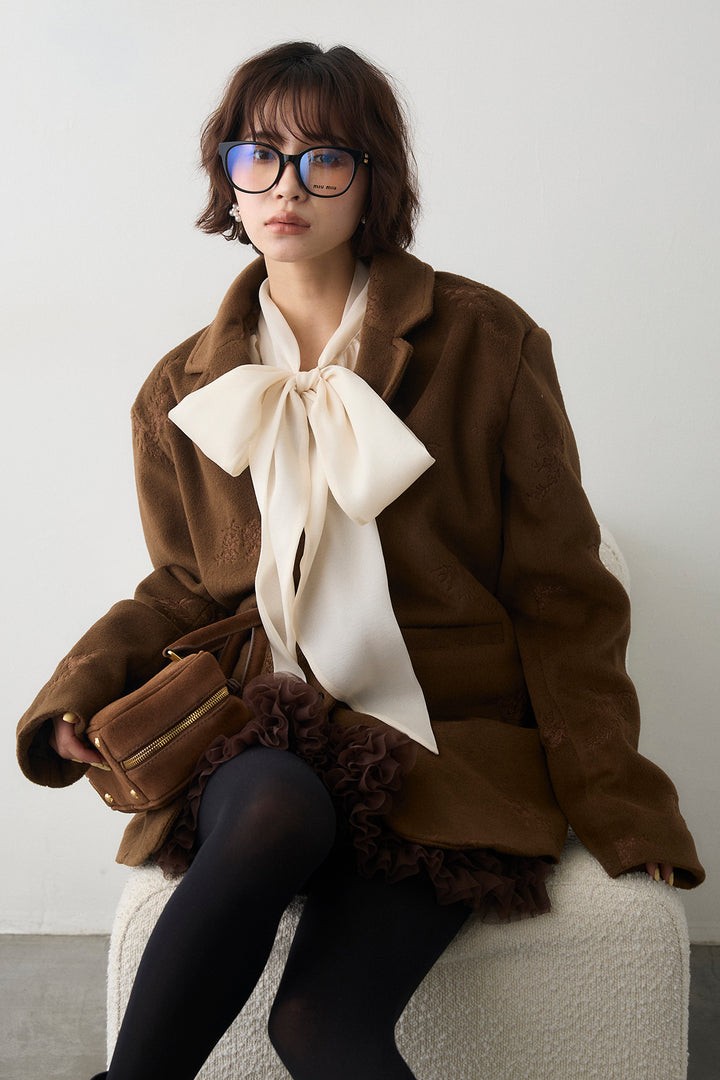 [予約/SET]フラワーエンブロイダリーモッサジャケット+ホイップチュールミニ丈スカート(2set)