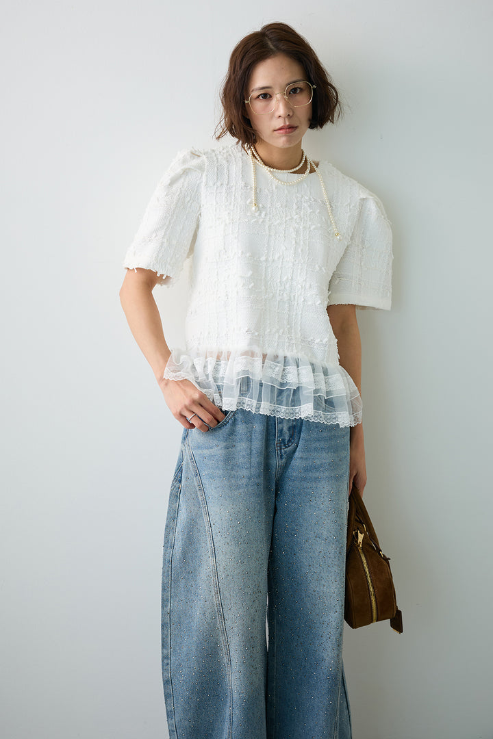 [予約]サマーツイード異素材ドッキングトップス