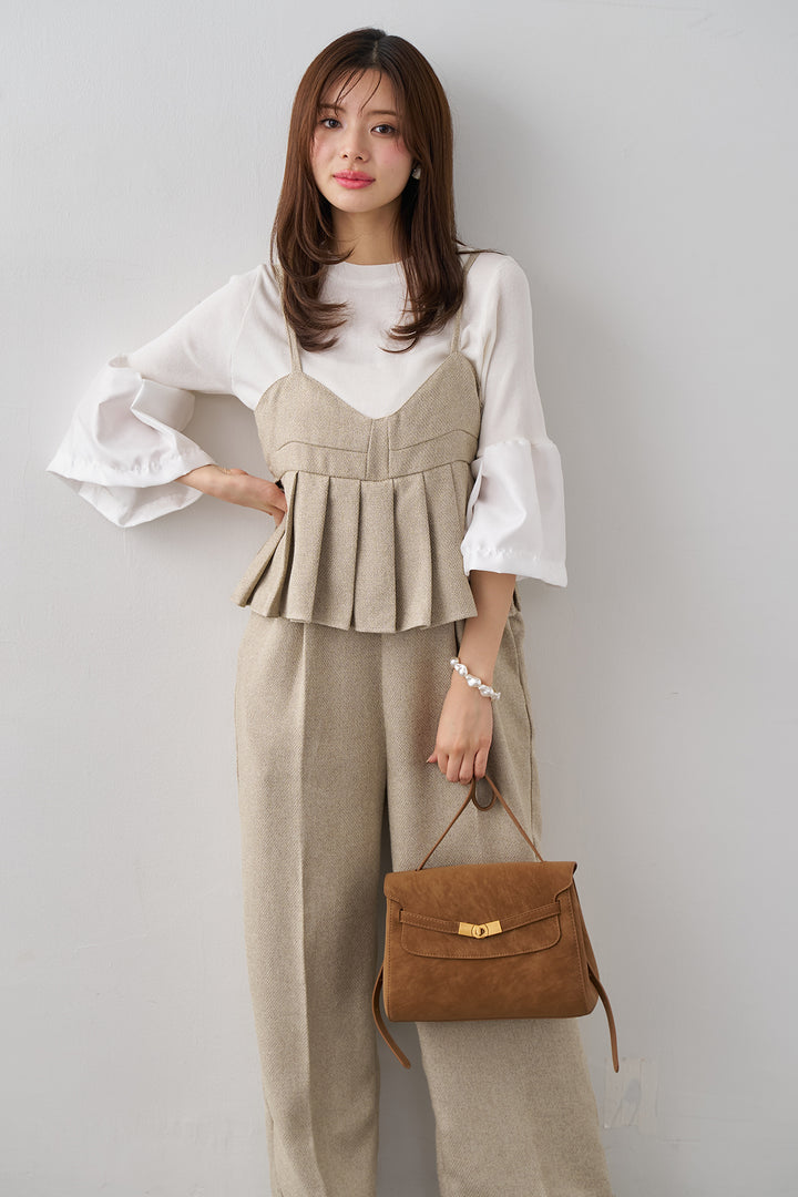 [予約/SET]タックフレア異素材ドッキングニットPO+プリーツビスチェオールインワン(2set)