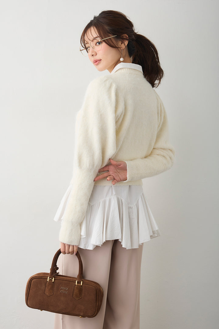 [予約/SET]モヘアパフスリーブプルオーバー+パネルフレアヘムシャツ+とろみドロストワイドパンツ(3set)