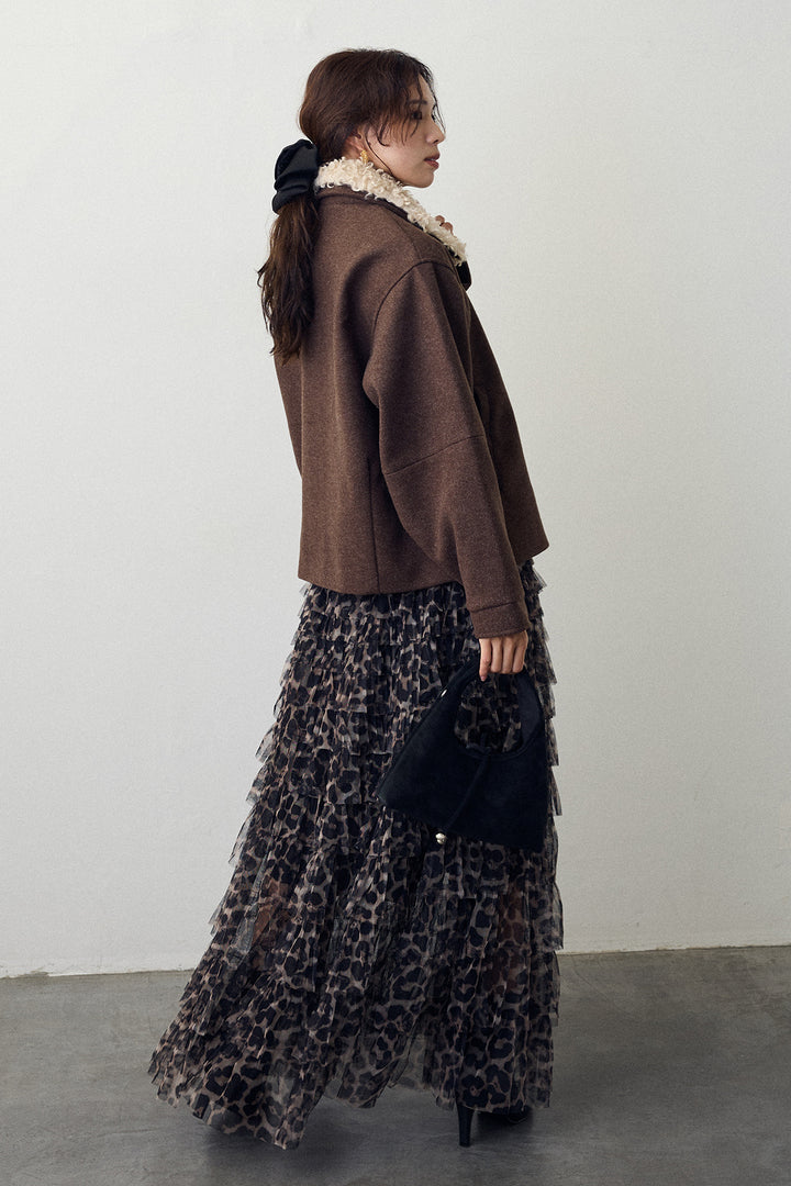 [予約/SET]プードル襟2wayコート+レオパードチュールティアードスカート(2set)
