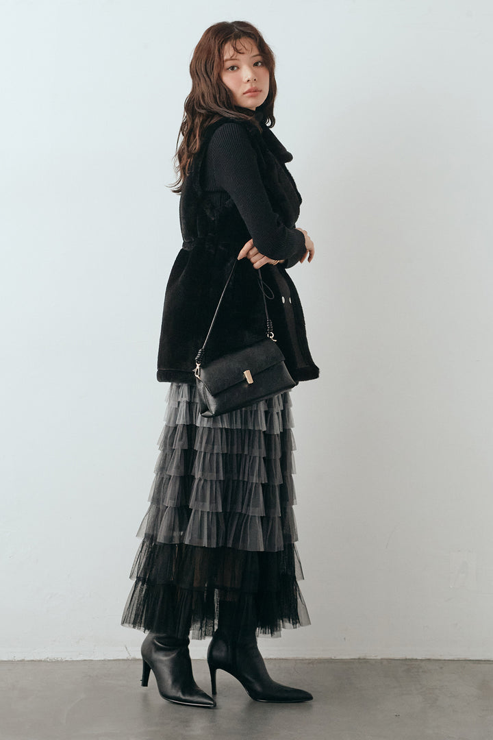 [予約/SET]テディボアウエストドロストベスト+グラデーションチュールティアードスカート(2set)